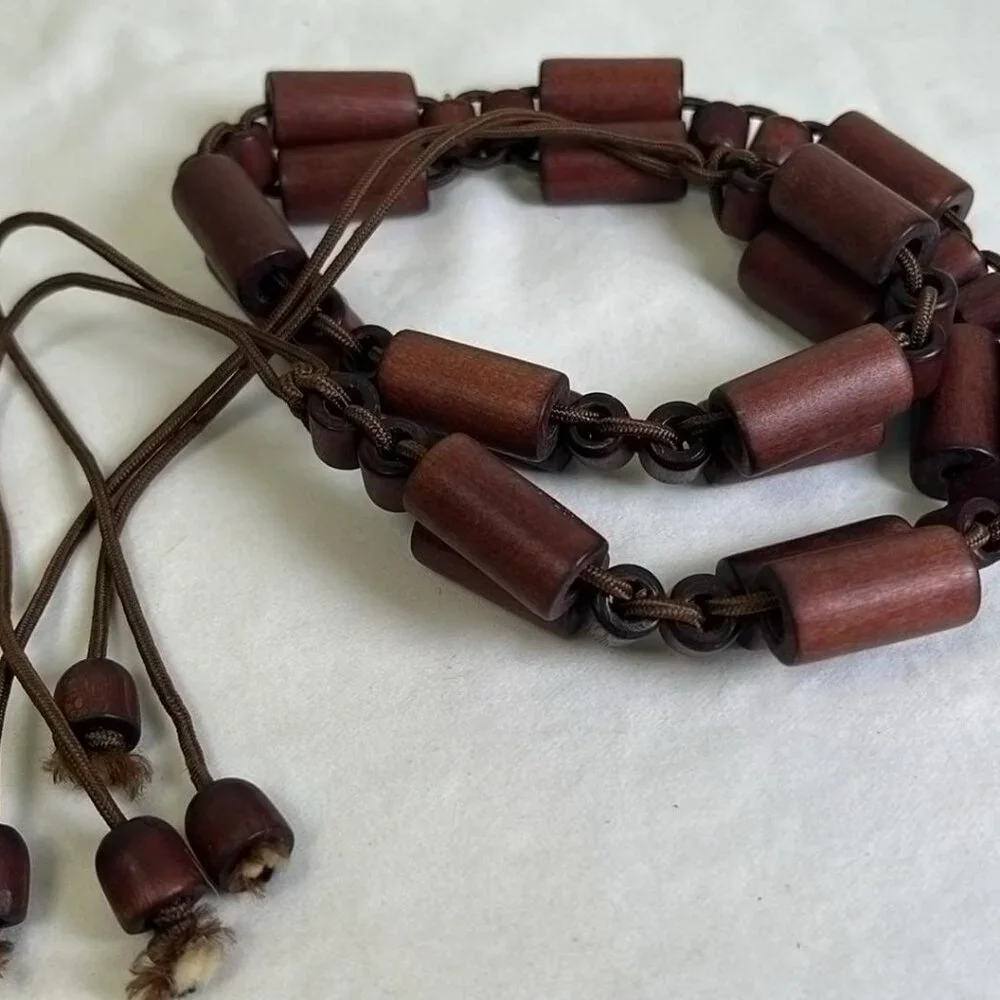 Vintage Dark‎ Brown Beaded Tassel Tie Belt Fringe Ties Boho Hippie